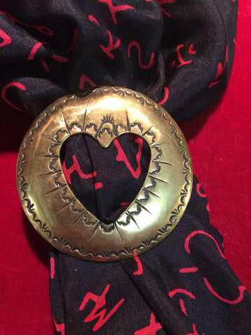 Scarf Slide: 2" Brass with cut out Heart and boarder tooling.
