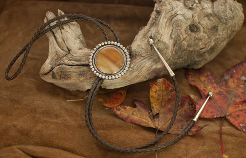 Bolo Tie of Banded Agate and Sterling