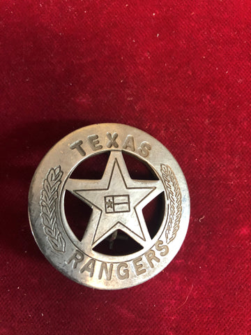Badge: Sterling plated Texas Rangers with Flag motif.