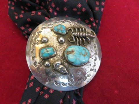 Scarf Slide: 2 3/4" Sterling with Turquoise & Scorpian motif