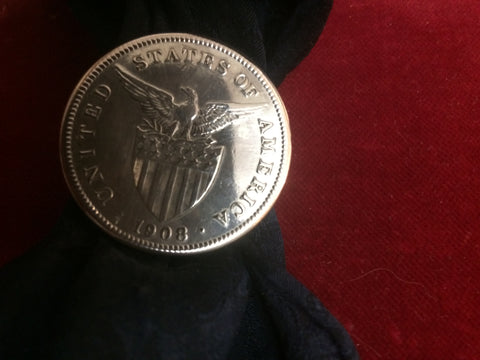 Scarf Slide: Phillipine Dollar, 90% Silver 1908, U.S. Made at one time.