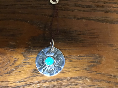 Pendent: Sterling round with Darling Darleen, Nevada Turquoise