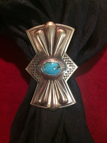 Scarf Slide: Brass Butterfly with Turquoise stone.