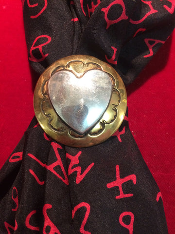 Scarf Slide: Brass with Large Sterling Heart overlay