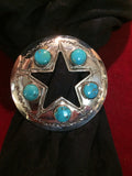 Slide: Sterling 2" with cut-out star center and 5 Turquoise stones.