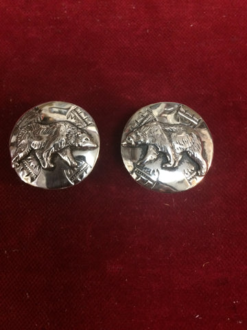 Conchos: Pair of Sterling with Bear overlay, 1" diameter