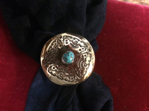 Scarf Slide: Brass 1 1/2" with Turquoise Stone
