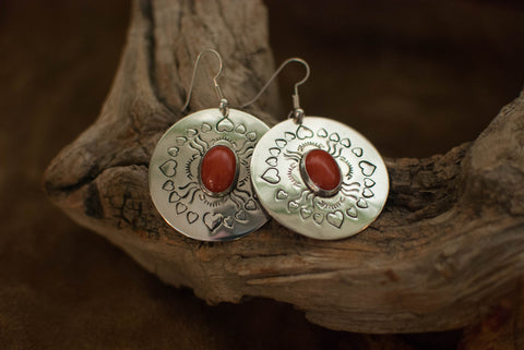Blood Red Coral and Sterling Earrings