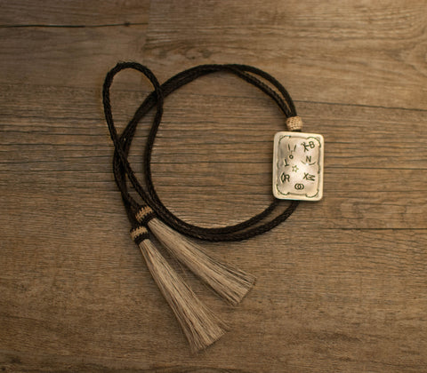Sterling Rectangle Bolo Tie on Horsehair with stamped Brands