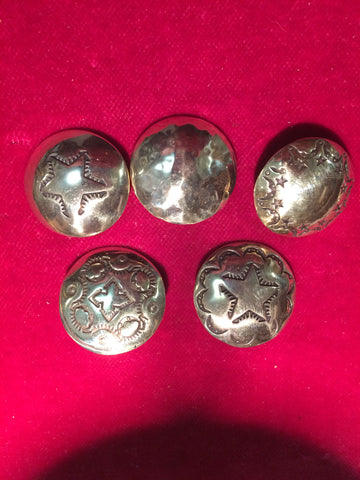 One inch diameter Brass BUTTONS, 5 different