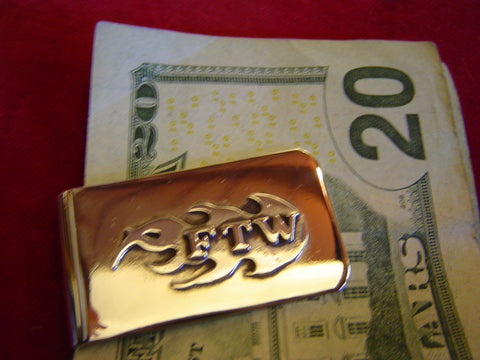 Money Clip: Flamed Sterling "FTW" (Forever Two Wheels)