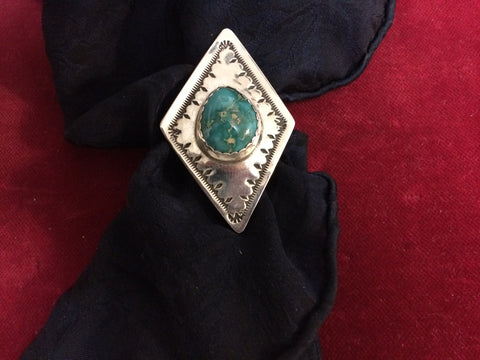 Scarf Slide/Wild Rag Slide: Sterling Diamond Shape with Fox Mine Turquoise