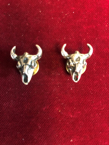 Conchos: Pair of sterling Buffalo Skulls, flush mount
