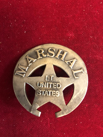 Badge: Sterling plated Marshal I.T. United States crescent star