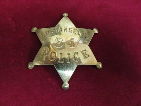 Badge: Solid Brass 6 point star Los Angeles Police