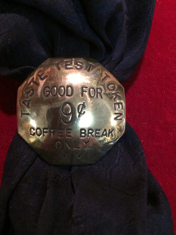 Scarf Slide: Vintage Brass Token, Taste Test Coffee
