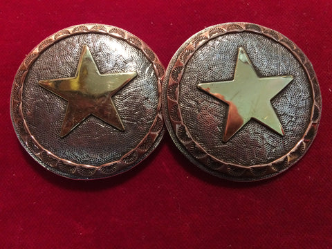 Conchos: Pair of 2" Sterling tri-metal with brass Star and Copper edge.