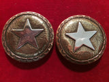 Conchos: Pair of Bridle Rosettes, Tri-Metal, Brass with Sterling Star and Copper edge