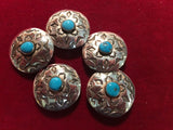 Conchos: Set of 5 Sterling 1" with Darling Darlene Turquoise
