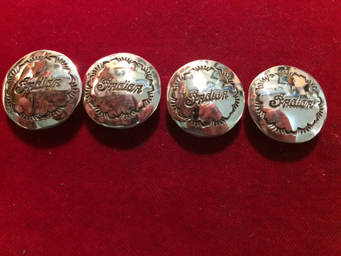 Conchos: Set of 4 Sterling with Indian motocycle logo.