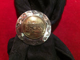 Scarf Slide: Sterling with brass Vintage FIRE Badge center