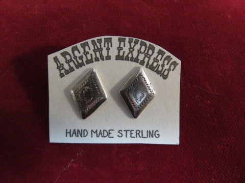 Earrings: Sterling Engraved Diamond posts