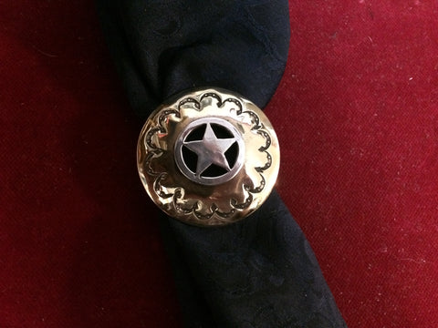 Scarf Slide: Brass 1 1/2" with Sterling Circle Star center overlay