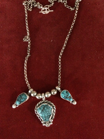 Necklace: Smokey Mt. Nevada Turquoise 3 Stone Sterling