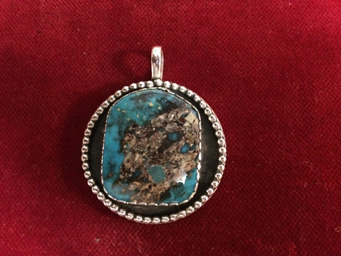 Pendent: Sterling Old Cowboy Watch Fob with Morenci Turquoise