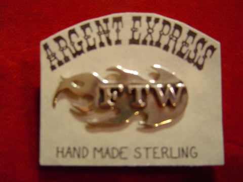 Pin: Flamed Sterling "FTW" . (Forever Two Wheels)