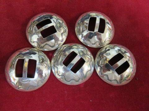 Conchos: Set of 5, Sterling Slotted, 1 1/2"  High Dome