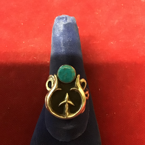 Ring: Sterling cast Naja with Morenci Turquoise