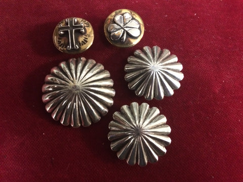 Conchos: Custom Set; 2 brass and 3 sterling