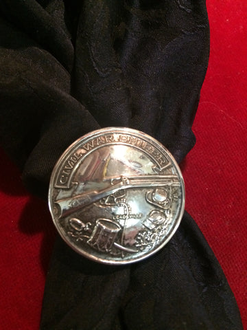 Scarf Slide: Fine Silver NRA medal, Civil War Sniper